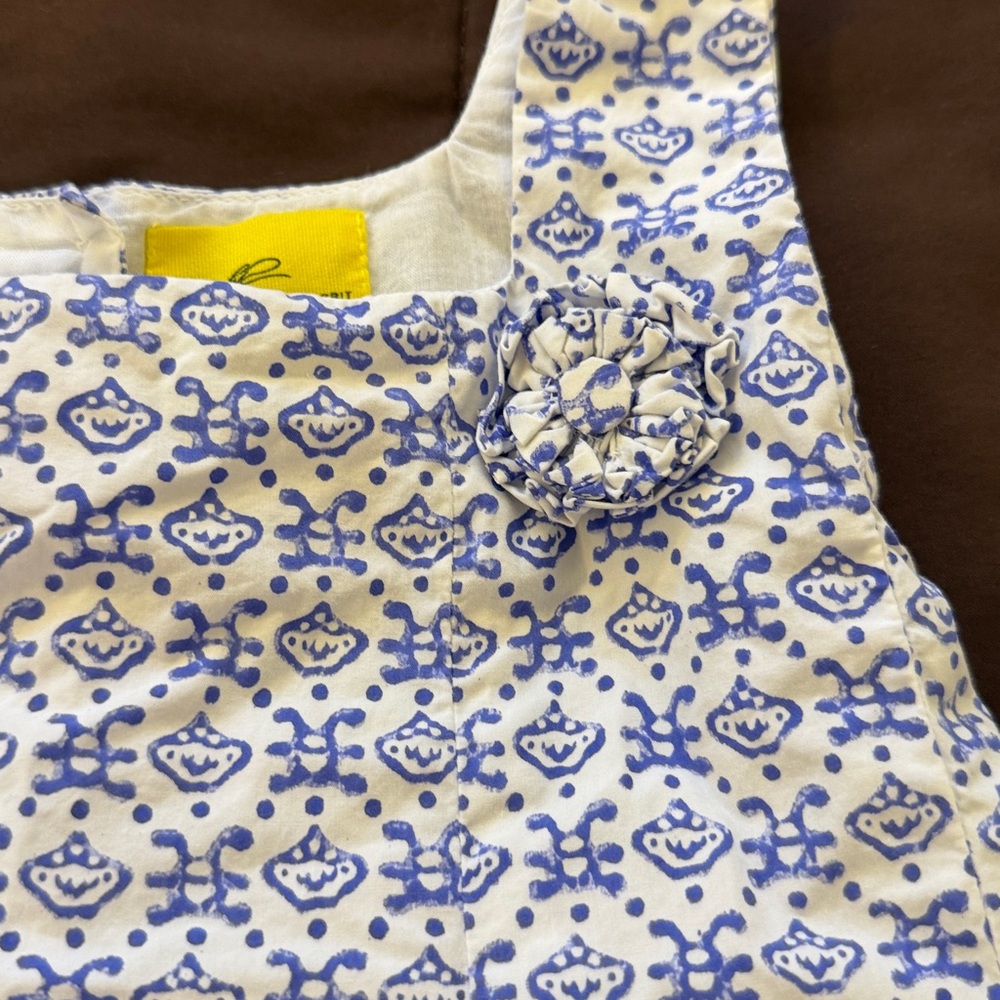 Roller Rabbit White and Blue block print Dress girls 6 - Picture 2 of 5